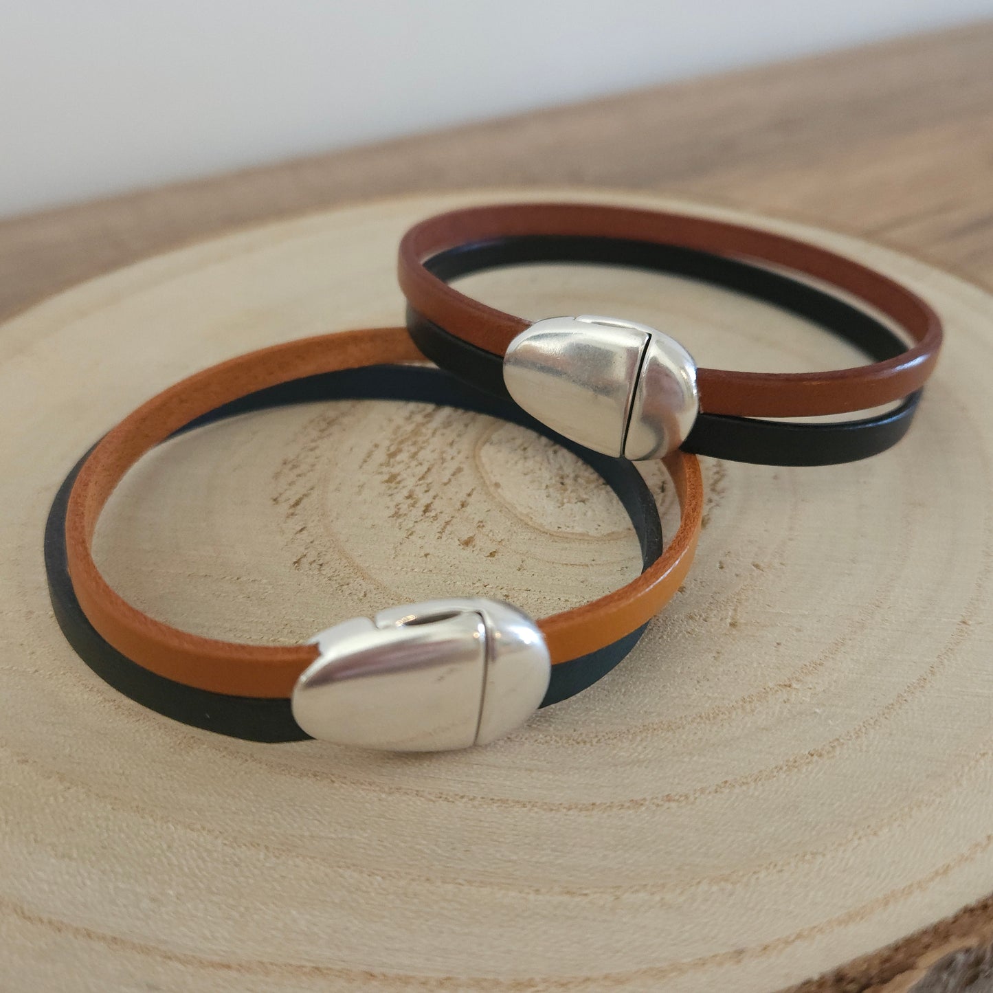 Bracelet en cuir bicolore