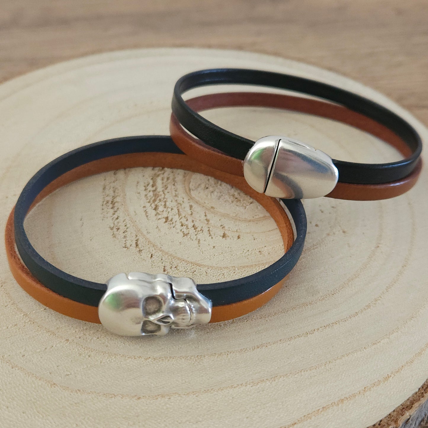 Bracelet en cuir bicolore
