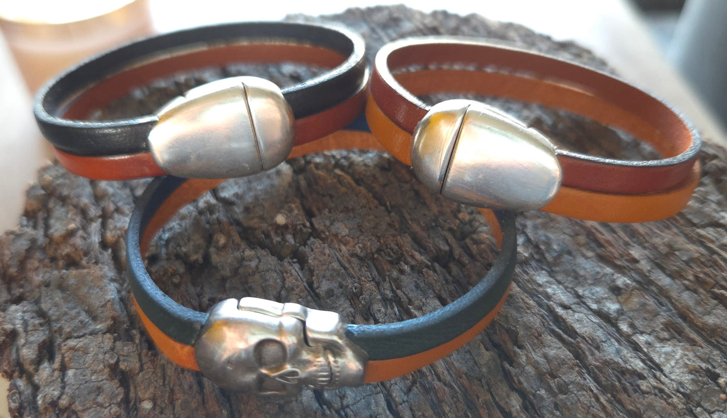 Bracelet en cuir bicolore