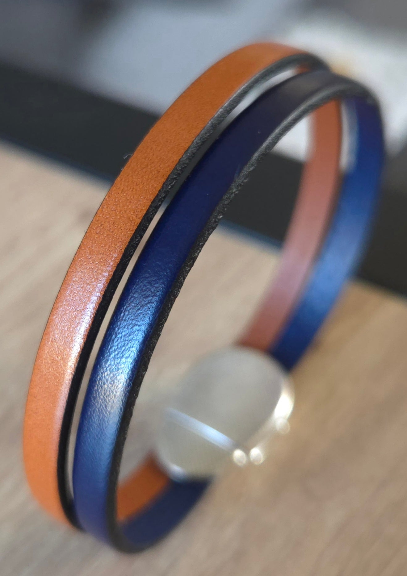 Bracelet en cuir bicolore